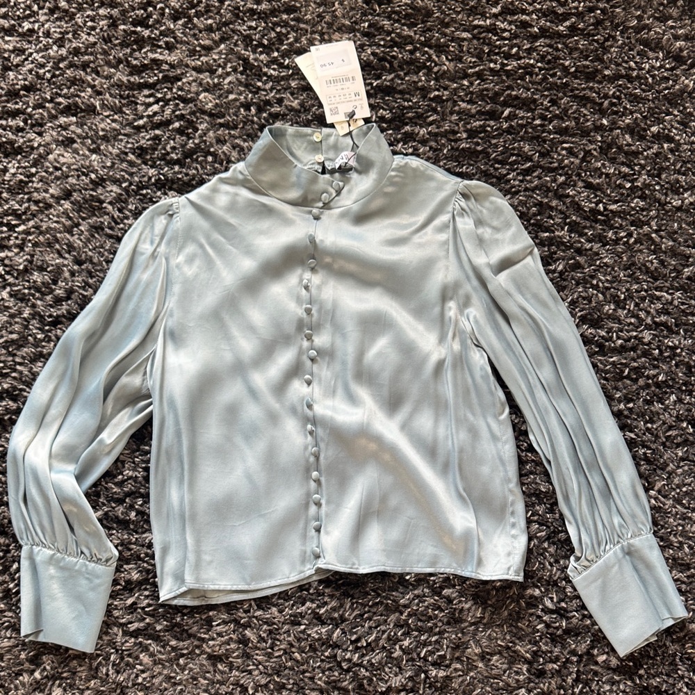Zara Light Blue Satin Blouse